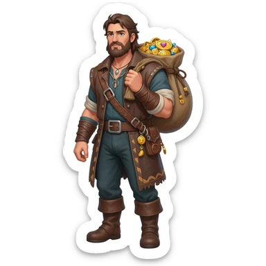  парень несет мешок с драгоценносями за спиной во весь рост  sticker