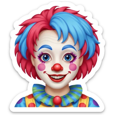Clown – Bright makeup, red nose, colorful wig, exaggerated smile sticker