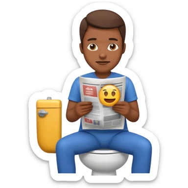 man on toilet, reading newspaper, emoji style sticker