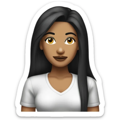 Tanned woman with long black hair dressed in 1990s hip hop hair, makeup, and attire sticker