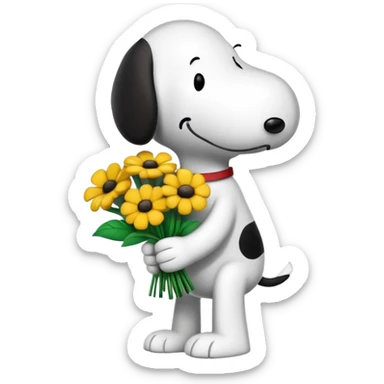 Snoopy holding flower bouquet sticker