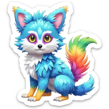 Colorful tropical exotic shiny beautiful fantasy-Trico-Cacomistle-oncilla-animal-Fakémon-hybrid-fursona (full body) sticker
