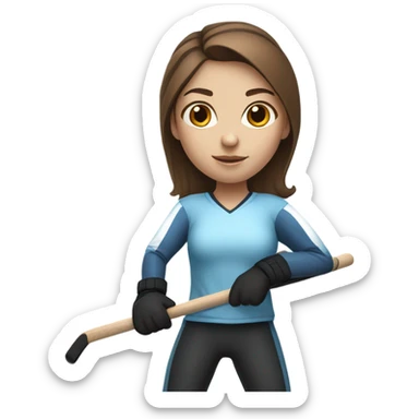 Girl hockey player with white skin brown hair holding hockey stick sticker