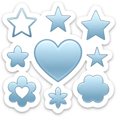 Minimalist outline icons of various shapes like heart, circle, star, flower, cloud, and square — all in soft metallic silver and pastel blue strokes. Thin, clean vector-style outlines with no fill, placed on a plain white background. Aesthetic, modern, and elegant look. sticker