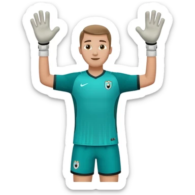 soccer goalkeeper teal shirt, shorts football boots arms out sticker