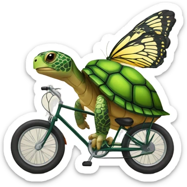 Une tortue sur un vélo avec des ailes de papillon  sticker