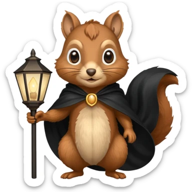 squirrel holding lamp light with black cape sticker