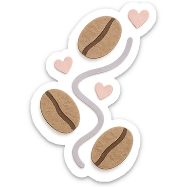 coffee bean trail border with tiny hearts, soft pastel hand-drawn design sticker