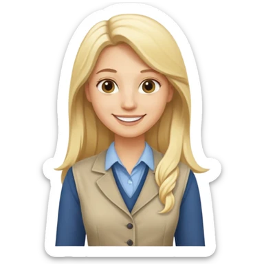 fun blonde history teacher, casual clothes, long blonde hair, smiling sticker