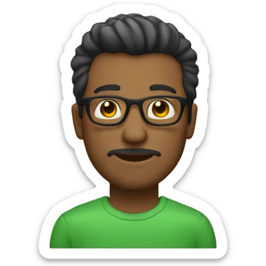 Hombre, moreno, con lentes, pelo negro, corto, suéter verde sticker