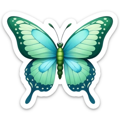 A delicate butterfly with deep green and pastel blue wings resting on a soft green satin ribbon. sticker