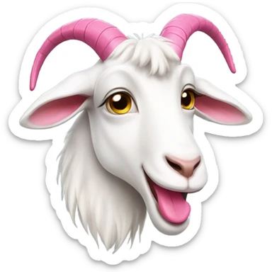 The white goat shows its tongue sticker