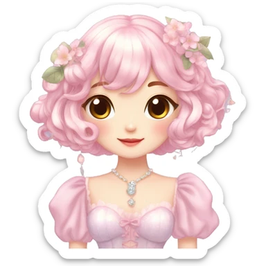 Dreamy pretty elegant cute shiny blushing shy anime lady kawaii beautiful hair naturecore fairycore cottagecore jewels trending aesthetic full body sticker