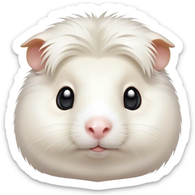 Cinematic Cute White Guinea Pig Portrait Emoji, Head tilted playfully and inquisitively, showcasing a silky, immaculate white fur with a natural glow, round, sparkling dark eyes filled with curiosity, Simplified yet irresistibly adorable features, highly detailed, glowing with a warm, friendly light, high shine, affectionate and lively, stylized with a touch of whimsy, bright and endearing, soft glowing outline, capturing the essence of a mischievous yet loving guinea pig, so playful it feels like it could nuzzle out of the screen and into your arms! sticker