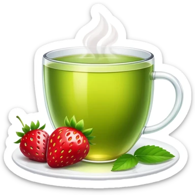 strawberry and a cup of green tea together sticker