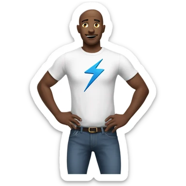 white man with a world and lightning bolt sign on his shirt  sticker