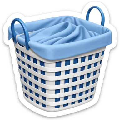 white LAUNDRY BASKET WITH FOLDED blue CLOTHES sticker