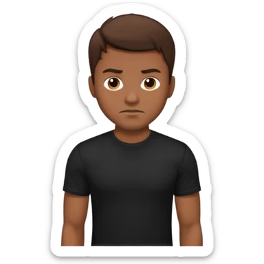 man with brown hair who is strong wearing black t shirt not smiling sticker