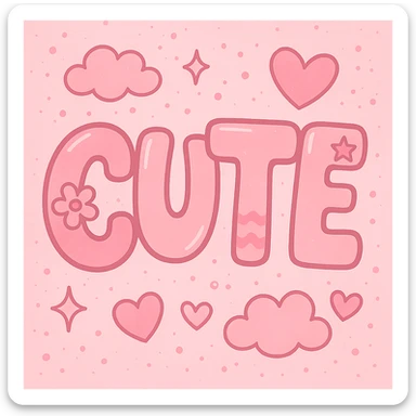 the word 'cute' in a creative, pink-themed style sticker