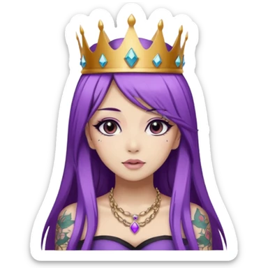 hime gyaru girl with long straight purple hair, tattoos, dark makeup sticker