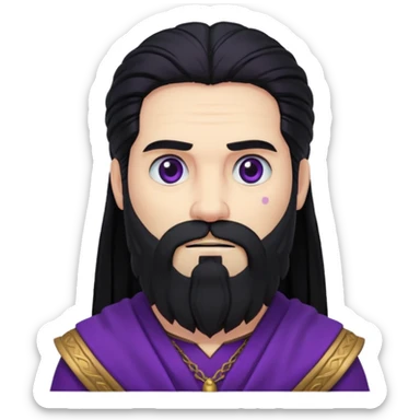 Pluto, Death God from Rome Mythology with long black hair and beard, black and purple outfit sticker