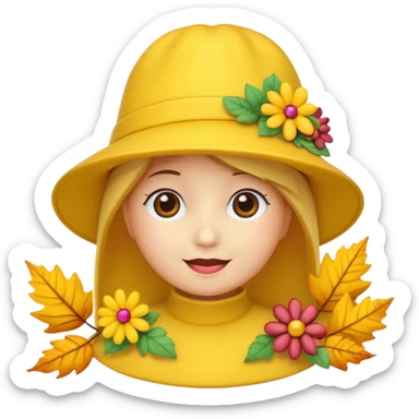 hat with autumn leaves and flowers, 3d emogis sticker