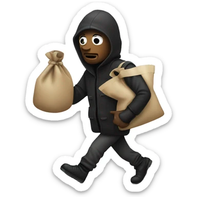 robber carrying a bag of money sticker