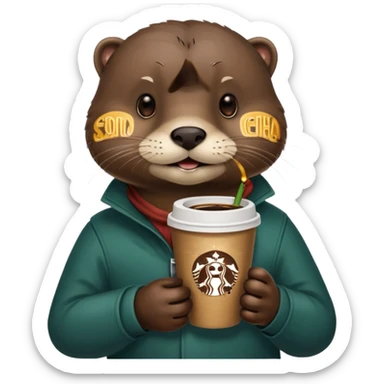 Otter drinking starbucks coffee sticker