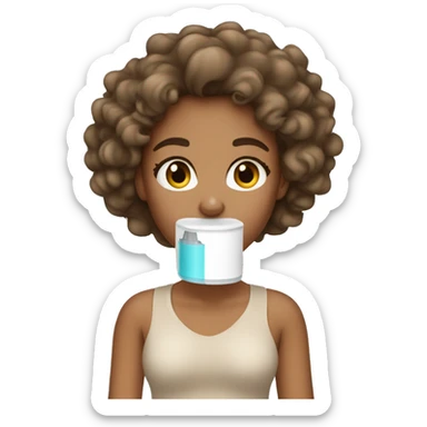 tan girl curly hair using inhaler  sticker