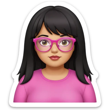 Latina girl with bangs and long layer hair black plus size with pink glasses sticker