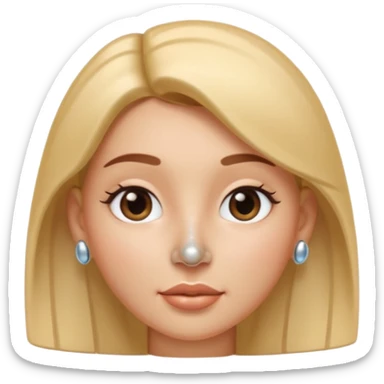 A 3D cartoon woman with a shiny metallic nose pin clearly visible on her left nostril, soft skin tone, Memoji-style lighting. sticker