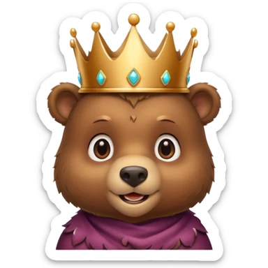 Bear Prince – brown bear cub with a shiny bronze crown, gentle smile. sticker
