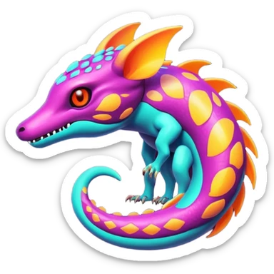 Exotic futuristic lush warm-colored neon Fakémon-creature sticker