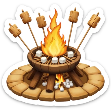 bonfire, with marshmallows on skewers, campfire sticker
