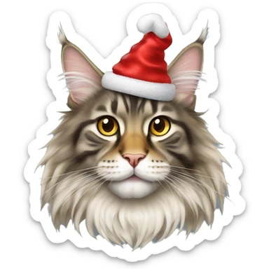 Big cat maine coon in new year’s cap sticker