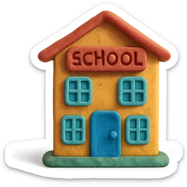 claymation style school building sticker