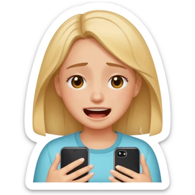 Girl crying laughing at a funny video on her phone sticker