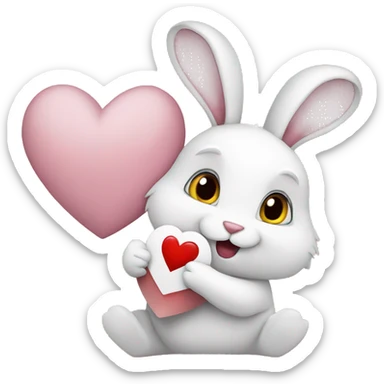 white rabbit hold heart sticker