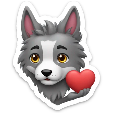 Lobo gris con un corazón en la mano  sticker