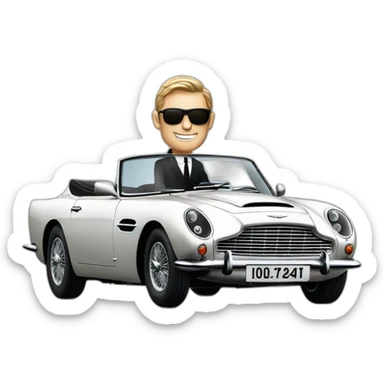 James Bond driving an Aston martin sticker