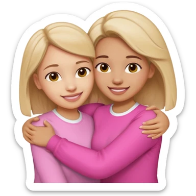 Two female friends with a pink and white shirts are hugging and smiling sticker