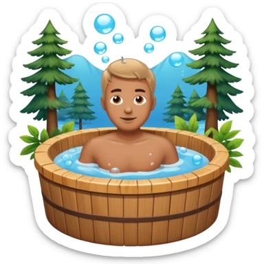 man in hot tub with wood hot tub sticker