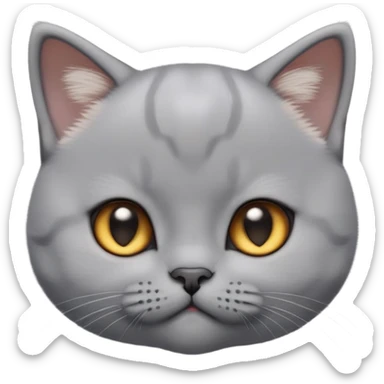 cinematic-cute-realisticbritish shorthair-kitten cat-portrait-emoji,-head-tilted-playfully-and-inquisitively,-sleek-solid-grey-fur,-simplified-yet-adorable-features,-highly-detailed,-glowing-with-a-warm,-friendly-glow sticker