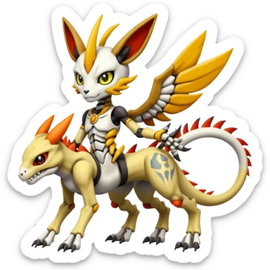 Anthro Digitigrade Cool Badass Skeletal Meloetta-Wargreymon-Renamon-Guilmon-Pokémon-Digimon-Fakémon-fusion-hybrid-creature sticker