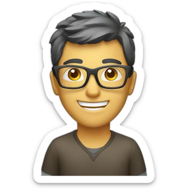 Video editor with glasses, a computer and a smile. sticker