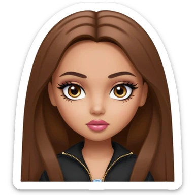 girly bratz baddie, beautiful eyes, eyeliner, medium length straight brown hair sticker