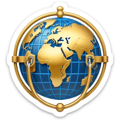 A secure network icon with shield and lock protecting a globe with network connections sticker