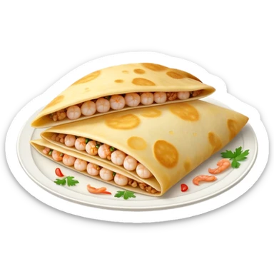 Bánh Xèo Cinematic Realistic Bánh Xèo Dish Emoji, depicted as a crispy, folded semi circle crepe filled with tiny shrimp and pork, rendered with dynamic textures and vibrant, appetizing lighting. sticker