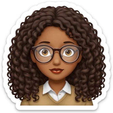 Chica con cabello rizado largo color cafe oscuro ,piel morena que use lentes. sticker