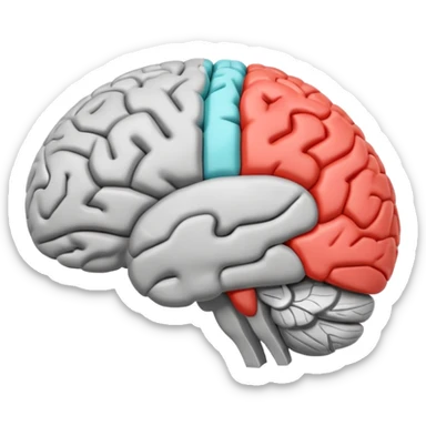 emoji icon of side view of an anatomically correct human brain with details of the brain structure and in detailed 3d rendring, colored to highlight different sections sticker